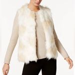 INC Ivory & Tan Faux Fur Front Knit Ribbed Sleeveless Vest Top S/M Size undefined Photo 0