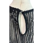 Haute Monde Blouse Womens M Sheer Floral Embossed Sleeve Fray Hem Black Whimsey Photo 5