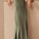 BHLDN  Dress Size 12 Satin Charmeuse Maxi Sage Green Ruby Twist Halter Long NWT Photo 0