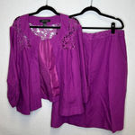 Ashley Stewart  Purple Linen Crochet Trim Jacket Skirt Suit Set Plus Size 24 18 Photo 0