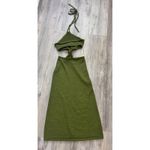 Cult Gaia Cameron Midi Knit Halter Olive Green Cut Out Bodycon Dress Size L Photo 2