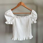 ASTR White Smocked Puff Short Sleeve Cropped Top Size S Photo 3