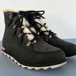Sorel Sneakchic Alpine Shearling Leather Lace Up Black Snow Booties Photo 0