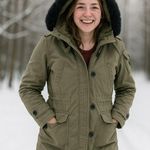 Michael Kors Hooded Parka Coat Size Large Olive Faux Fur Trim Sherpa Lining Black Photo 0