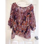 Lily White Paisley Print Blouse Sheer Lightweight Top Purple Orange Size S Photo 3
