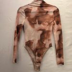 SheIn Sheer Body Suit Small Abstract Print Brown Travel Vacation Layering Maximalist Photo 1