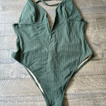 Shade & Shore Shade & Shore Swim Women's Green One Piece Swimsuit Ribbed Plunge Size XL Photo 0