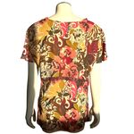 IE Silk Blouse Large Multicolor Floral Swirl Print Boho Y2K Vintage City Chic Brown Photo 4