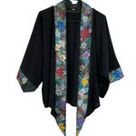 Invisible World Alaska Womens Kimono Jacket Hand Painted Silk Polyester Large Black Photo 0