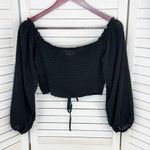 Aeropostale  Clip Dot‎ Lace Up Off The Shoulder Crop Top Black Medium Sheer Photo 9