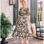 Gal Meets Glam  Womens Tiered Midi Dress Tegan Floral Ruched Puff Sleeve Green 4P Photo 12