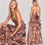 Love Shack Fancy  Bexlie Halter Dress Gown Pink Orchid Gold Maxi‎ Formal, Size XS Photo 3