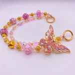 Handmade 🩷 Luxury Bag/Phone Chain Charm/Keychain Pretty Light Pink Rhinestone Butterfly Photo 5