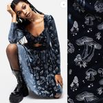 Disturbia Faefire Foil Print Velour Cut Out Mini Dress Dusky Blue Mushroom Print Size 4 Photo 1