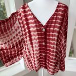 SheIn Red White Boho Tie Dye Drapey Kimono V Neck Barrel Sleeve Top Sz Large Photo 0