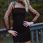 Women's Black Mock Neck Long Sleeve Polka Dot Cocktail Mini Dress Size Medium Photo 2