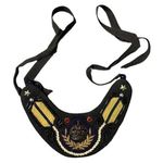 Handmade Vintage Bib Necklace British Crown Beaded Unique 1970s Fabric Black Photo 0