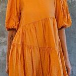 Moon River Orange Puff Sleeve Dress Photo 0