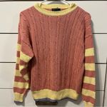 Vintage Cableknit Pink & Cream Stripe Sweater Size M Photo 1