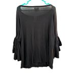 Lou & grey Lou & Gray Size Large Blouse Black Long Bell Sleeve Bow Tie‎ Round Neck NWT Photo 1