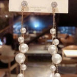 Women's White Pearl Long Tassel Dangle Drop Earrings Photo 0