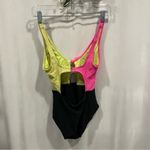 No Boundaries Cute textured tie front neon cut out swim suit one piece pool beach Photo 4