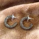 Sterling Silver VTG  Marcasite Hoop Earrings Photo 3