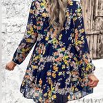 NEW Boho Navy and Floral Shirred Bodice Long Sleeve Ruffle Skirt Mini Dress Blue Size M Photo 4