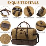  Weekender Bag with Shoe Compartment Large Overnight Bag for Men Canvas Genuine Leather Carry on Luggage Bag Travel Duffel Bag(Brown) Photo 1
