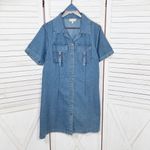Indulge  Chambray Button Up Belted Short‎ Sleeve Shirt Dress Denim Blue Large Photo 6