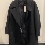 Uniqlo NWT women wool blend long pea coat size small black Photo 0