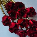 Rose Bouquet Pin Brooch Gold Tone Red Shade of Flowers Marked DM '97 Floral 3D Photo 9