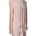 DKNY Cardigan Duster Open Front Ribbed Knit Long Sleeves Pockets Blush Pink L Photo 1