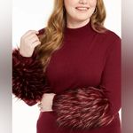 Alfani  Plus Size Faux-Fur-Cuff Mock Neck Tunic Red Sweater Top XL Holiday Winter Photo 2