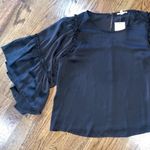 Black Flutter Sleeve Satin Blouse ❤️ Photo 1