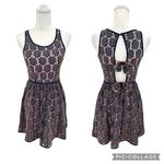 Minuet Deep Blue Pink Midi Bow Detail Lace Embroidered Dress Size Small Wedding Photo 1