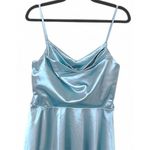 Papaya VTG Blue Satin Mini Dress Sz L Blue Coquette Sweet & Flirty Y2K Photo 5