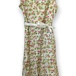 VINTAGE Cherry Print Dress with Sash 100% Cotton Size Small Green Photo 0