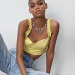 ZARA Yellow Gingham Checkered Ruffle Smocked Cami Sleeveless Crop Top Size M Photo 2