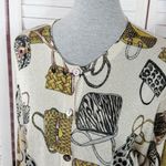 XXist‎ Shimmer Purses Print Button Up Cardigan Sweater Gold Tan Multi Large Photo 5