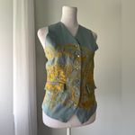 Soda  Original Dusk Blue & Gold Embroidered V-Neck Button Down Vest Photo 4