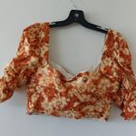 ZARA printed drape crop top square neck orange floral size M nwot Photo 2