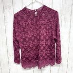 Sophie Rue Shirt Women Size Large Burgundy Lace Trim Detail Long Sleeve Blouse Photo 5