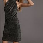 Halston Heritage  Metallic Knit Halter Tie Back Dress Black Silver 12 Photo 8