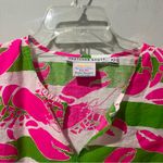 Gretchen Scott Striped Lobster Tunic V Neck Size Medium Pink Green Lightweight Photo 3