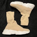Mid Calf Sock Sneakers Sock Boots Knitted Boots Breathable Slim Fit Boots Round Tan Size 6.5 Photo 0