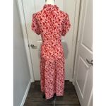 Rungolee Scarlette 100% Silk Red Pink Floral Ruffle Midi Dress Size L Rare Size L Photo 2