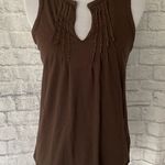 New York And Company New York & Co women M scoopneck to v-cut pleated tank top brown  Photo 0