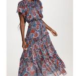 MISA Los Angeles Misa Suki Cerulean Flora Metallic Chiffon Floral Ruffle Midi Dress Photo 1