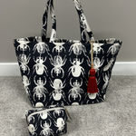 India Hicks  Beetle Canvas Tote Bag Navy Blue White & Small Pouch Eleuthera Photo 0